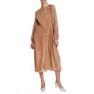 NEW BEULAHSTYLE satin belted pleat maxi dress in bronze